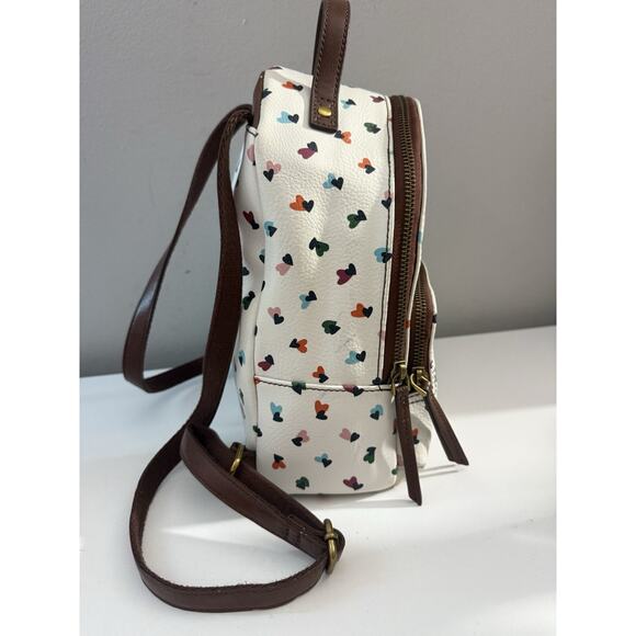 Fossil White Brown Mini Backpack Bag Purse Hearts Multi-Color - Picture 3 of 9